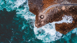 Birdseye road water rock art - aerial free wallpaper