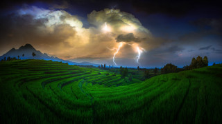 Stormy mountain green field lightning - a storm free wallpaper