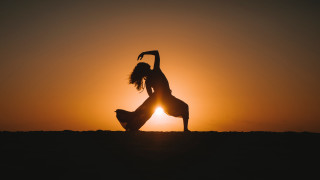 Yoga woman sunset silhouette orange - daphne mcclure free wallpaper
