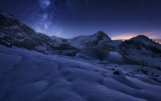 Mountain lake night starry sky - sky above free wallpaper