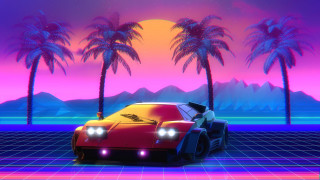 Retro futuristic car palm tree - outrun free wallpaper