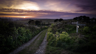 Sunset path field clouds mountain - carl critchlow free wallpaper