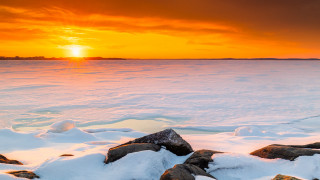 Sunset water rocks snow ice - snow and ice free wallpaper