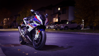 Motorcycle night city lights street - synchromism free wallpaper