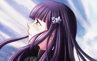 Purple hair girl flower sky - classical free wallpaper