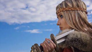 Woman sword chain clouds fantasy - epic fantasy character art free wallpaper