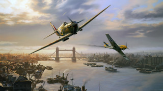 City bridge river planes sunset - over a city free wallpaper
