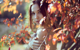 Woman autumn leaves fire portrait - anka zhuravleva free wallpaper