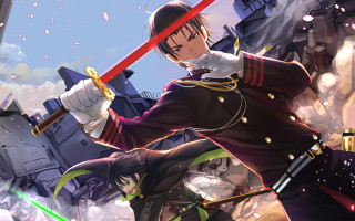 Man uniform sword building snow - a sword in front free wallpaper