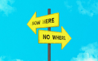 Yellow street sign opposite arrows - here free wallpaper