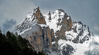 Snow mountain trees clouds river - matte painting free wallpaper