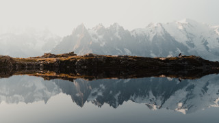 Mountain lake person outcropping nature - a rock free wallpaper for desktop