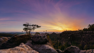 Tree rock formation sunset mountain - a rock formation free wallpaper