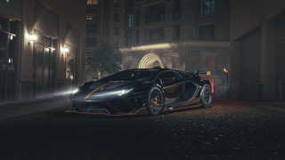 Black orange sports car night - realistic lighting free wallpaper