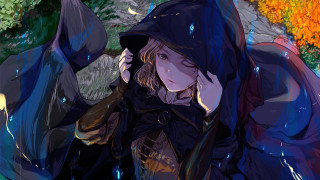 Woman black hat coat umbrella - akihiko yoshida free wallpaper