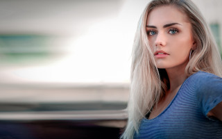Blonde woman blue shirt serious 5 - alison geissler free wallpaper