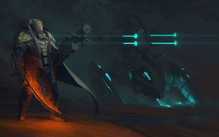 Futuristic man sword flame ship - a futuristic ship free wallpaper