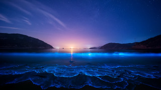 Starry sky mountains lake fireworks - a sky full free wallpaper