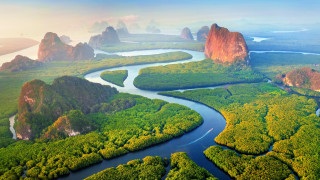 Lush green forest river mountains 2 - cui bai free wallpaper for desktop