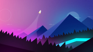 Colorful landscape rocket mountain lake - a moon in the sky free wallpaper