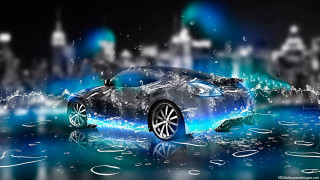 Car digital painting city water - a digital painting style free wallpaper