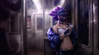 Akali cyberpunk baseballuniform phone graffiti - her cell phone free wallpaper