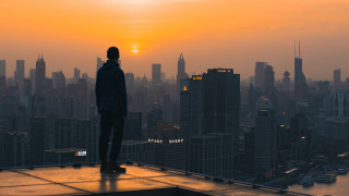 City skyline rooftop sunset figure - arthur pan free wallpaper