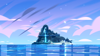 Cartoon castle ocean sky background - beeple free wallpaper
