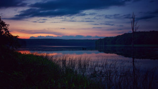 Lake boat sunset clouds trees 2 - lake free wallpaper