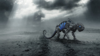 Robot dog cloudy sky glowing - biopunk free wallpaper