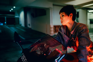 Neon motorcycle cyberpunk portrait blurry - a neon light free wallpaper