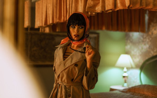 Woman trenchcoat bedroom portrait cigarette - a lamp free wallpaper