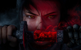 Woman sword redeyes flame blackbackground - a red flame free wallpaper