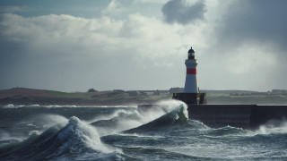 Lighthouse pier waves stormy cloudy - free ship wallpaper