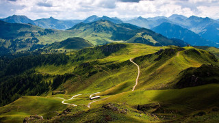 Winding road green mountains clouds - road free wallpaper for desktop