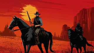 Desert horsemen sunset red moon - western comic book art free wallpaper for desktop