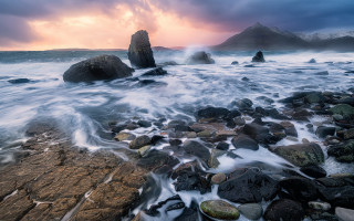 Rocky beach sunset mountains planet - a rocky beach free wallpaper