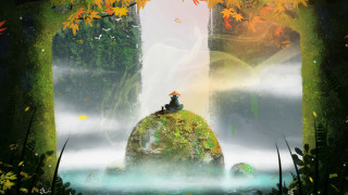 Forest waterfall autumn leaves matte - a rock in a forest free wallpaper