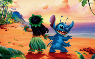 Blue alien girl dancing beach - a cartoon free wallpaper for desktop