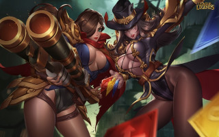 Two women costumes guns city - costume free wallpaper for desktop