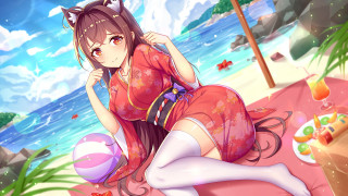 Woman red dress beach palm - a beach next free wallpaper