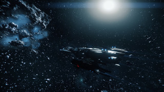 Spaceship darkspace brightlight distantobject aurora - a distant object in the distance free wallpaper