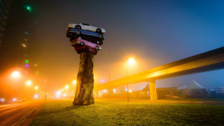 Car stacked on tree city - the street free wallpaper