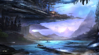 Futuristic city boat man matte - cedric peyravernay free wallpaper