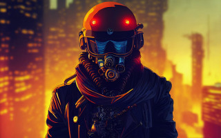 Gas mask city night red - dan mumford free wallpaper