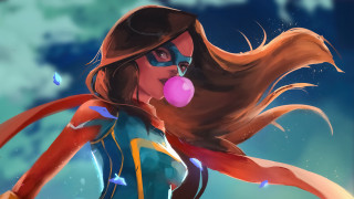 Cartoon girl bubble chewinggum blueshirt - a bubble free wallpaper