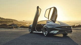 Futuristic car ocean sunset road - open door free wallpaper