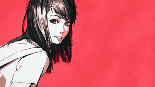 Woman white shirt black hair - cat free wallpaper