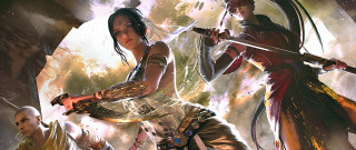 Fantasy women swords armor magic - a fantasy setting free wallpaper