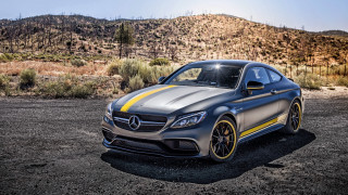 Mercedes benz coupe desert mountains - the background and sun free wallpaper